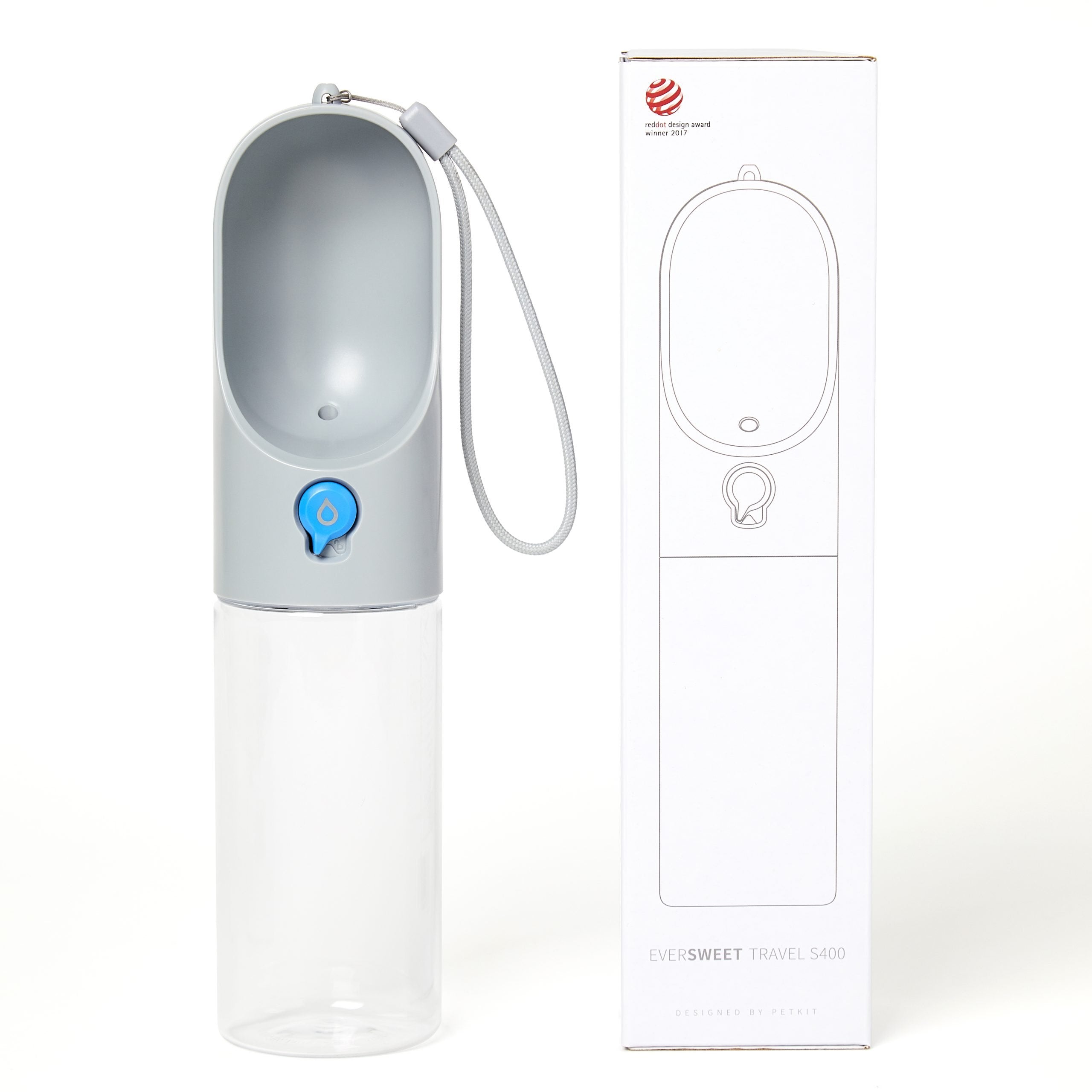 Grey Portable Anti-Bacterial Pet Water Bottle (400ml)