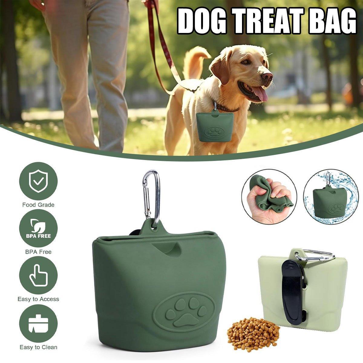 Dark Green Portable Silicone Dog Treat & Food Pouch for Walks and Training