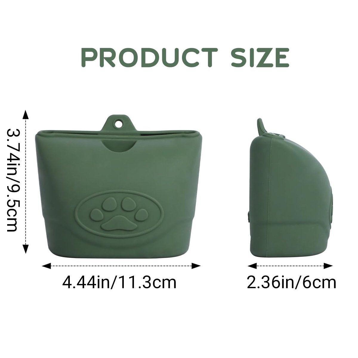 Dark Green Portable Silicone Dog Treat & Food Pouch for Walks and Training