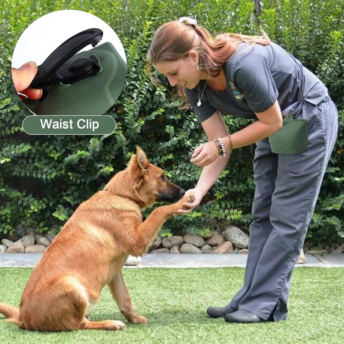 Dark Green Portable Silicone Dog Treat & Food Pouch for Walks and Training