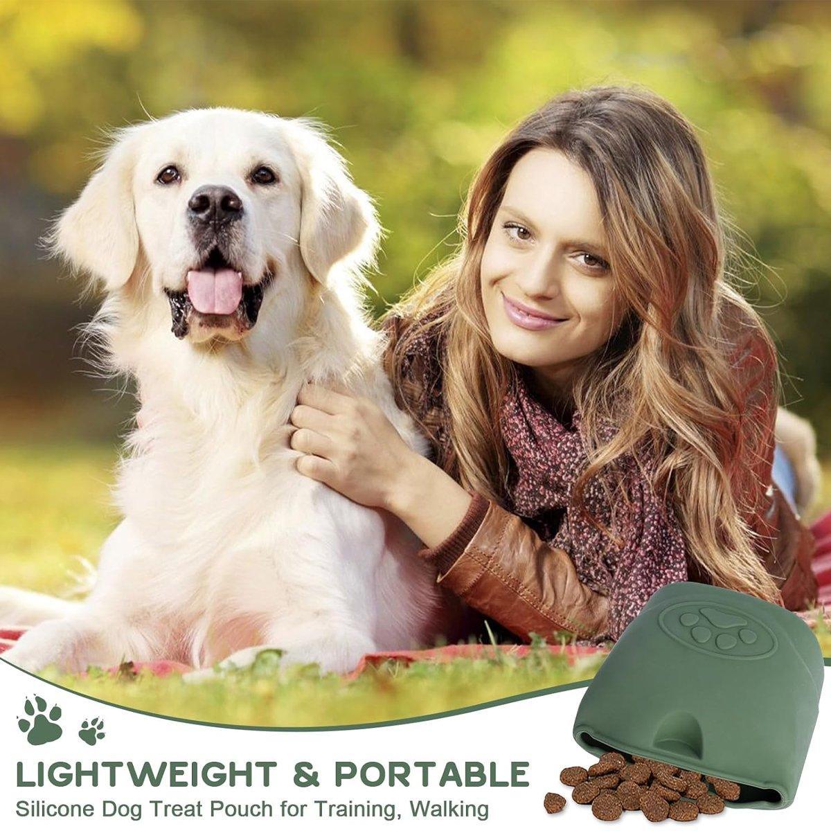 Dark Green Portable Silicone Dog Treat & Food Pouch for Walks and Training