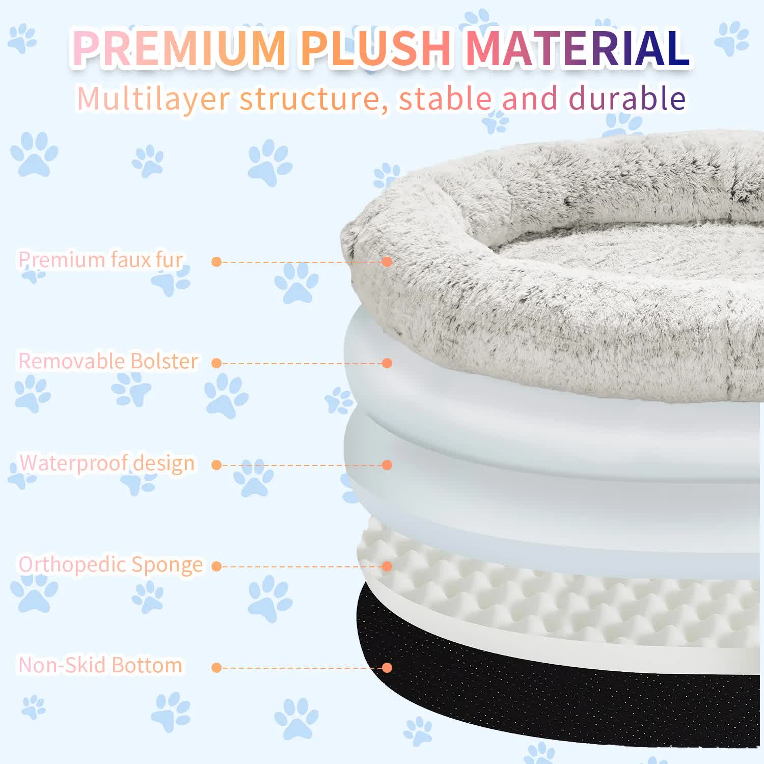 Fluffy Donut Pet Bed – Anti-Anxiety Cozy Cushion (S 60×50×18cm)