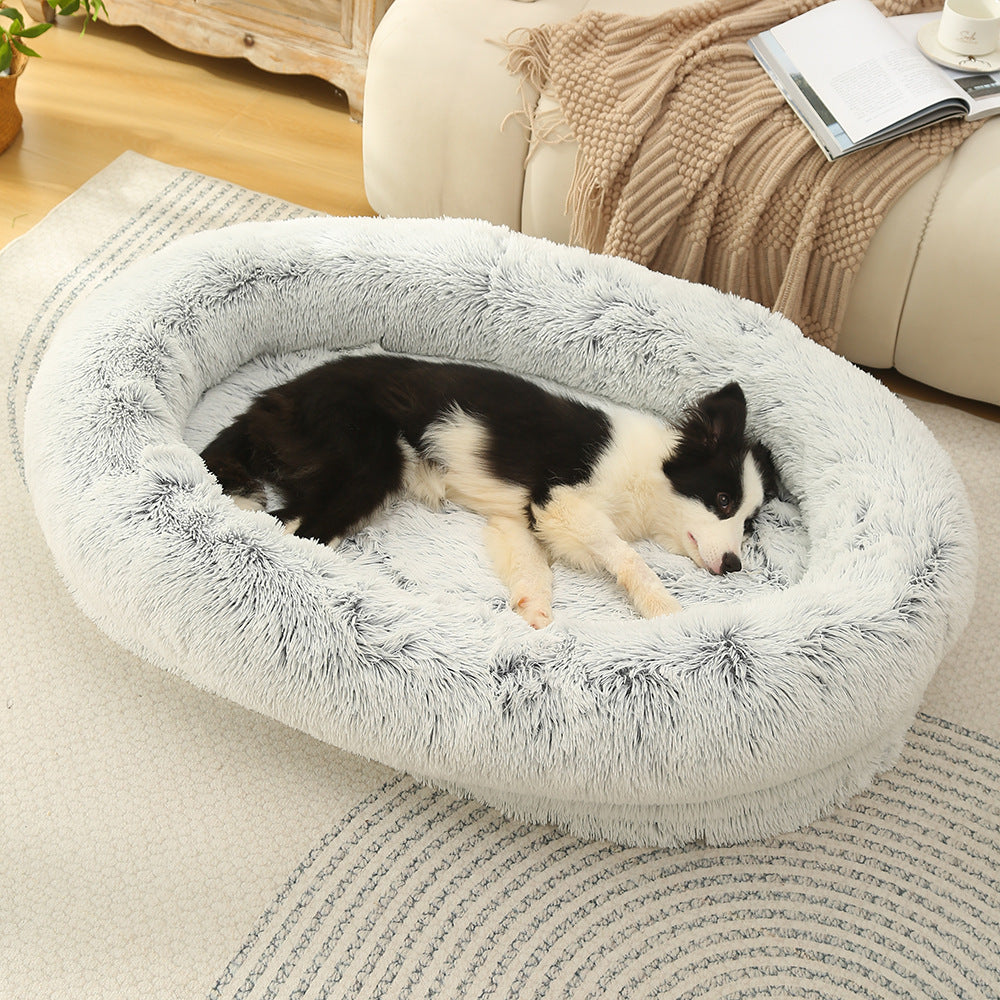 Fluffy Donut Pet Bed – Anti-Anxiety Cozy Cushion (M 75×55×18cm)