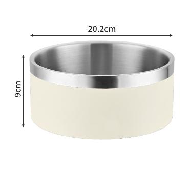 Beige & Silver Large 304 Stainless Steel Pet Bowl (64oz) – Non-Slip Heavy-Duty Feeder