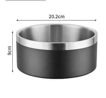 Black & Silver Large 304 Stainless Steel Pet Feeding Bowl (64oz) – Non-Slip & Heavy-Duty