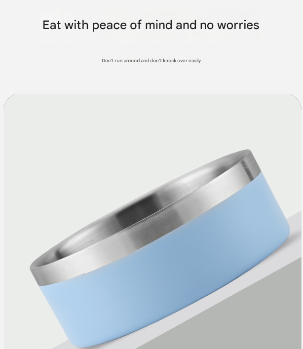 Black & Silver Large 304 Stainless Steel Pet Feeding Bowl (64oz) – Non-Slip & Heavy-Duty