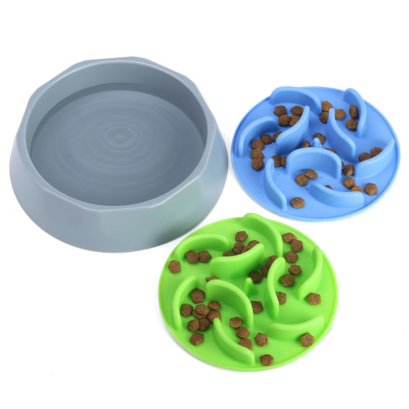 Cyan Slow Feeder Dog Bowl Set – Anti-Choke Silicone Puzzle Insert & Feeding Bowl
