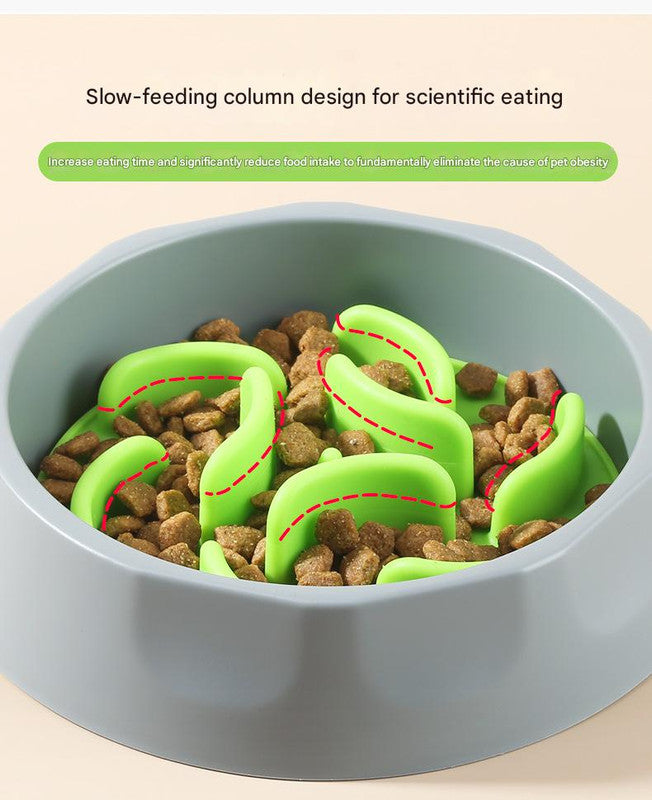 Cyan Slow Feeder Dog Bowl Set – Anti-Choke Silicone Puzzle Insert & Feeding Bowl