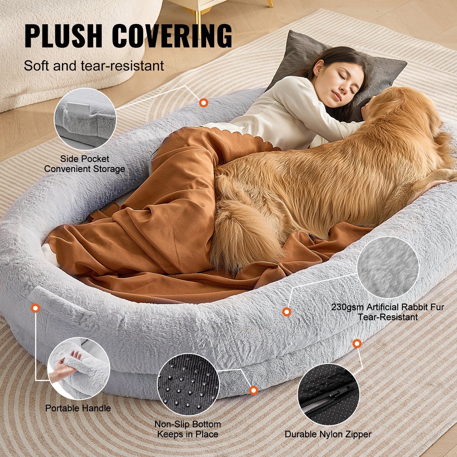Human-Size Dog Bed – Extra Large Faux Rabbit Fur Washable Mattress